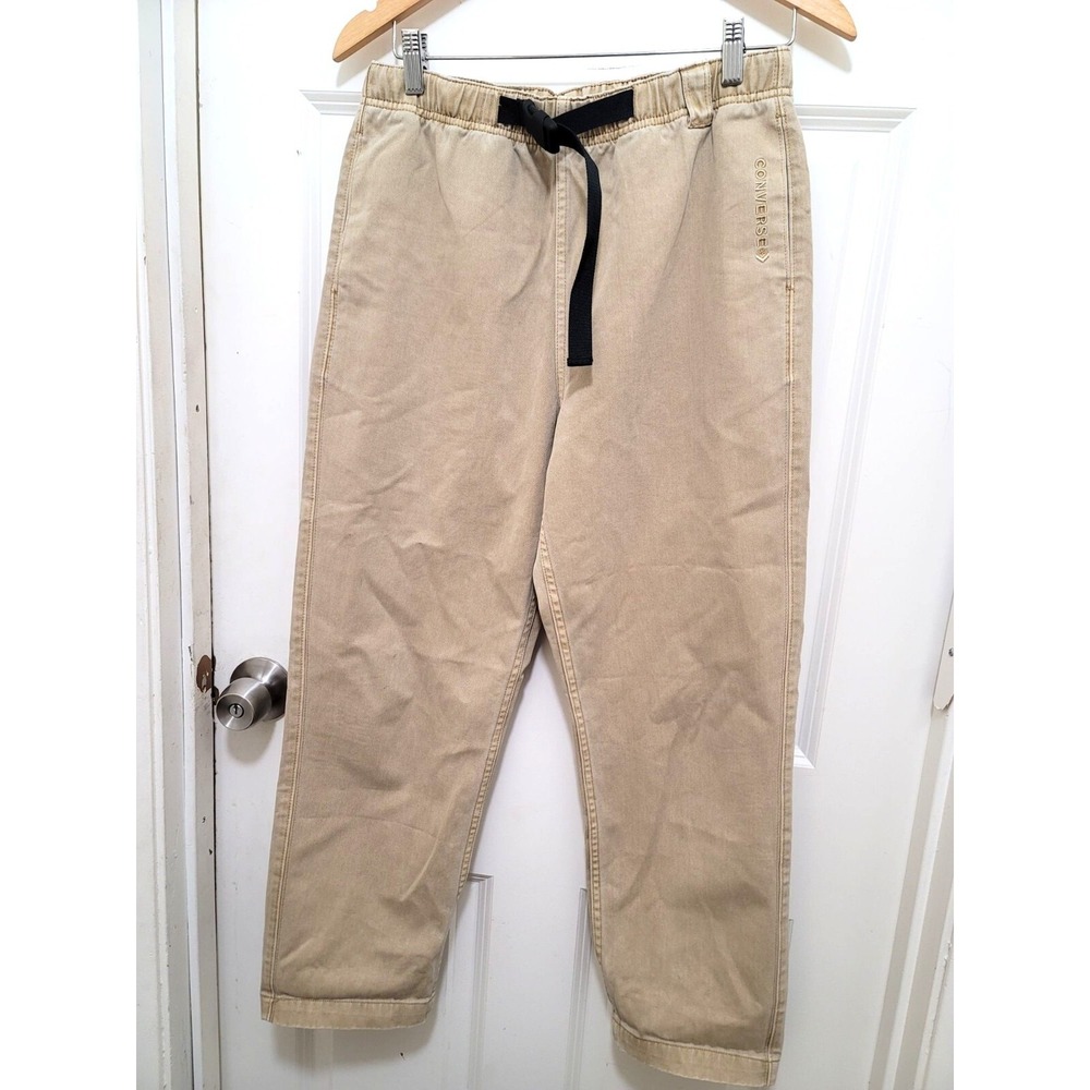 Converse Teen Beige Elastic Waist Jogger Pants‎ Black Drawstring Size XS